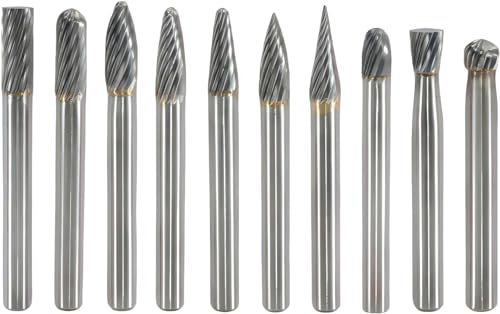 KEWAYO Set di frese rotanti in acciaio al carburo di tungsteno a per accessori utensile rotante, 10 pezzi con gambo da 6mm, trapano fai da te, intaglio per la lavorazione del legno