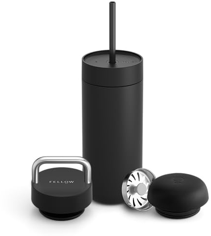 Fellow 16 oz Carter Bundle (3 in 1) Travel Mug with Carry Handle, Move & Cold Lids with Straw - to-Go Coffee Tumbler, Ceramic Interior & Vacuum-Insulated Stainless Steel - Coffee Cups-Matte Black