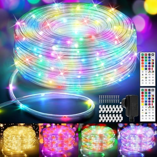 StarryEver 30M LED Schlauch Lichterkette Außen Strom, 300er LED Lichtschlauch Außen Warmweiß & Bunt, 25 Farben Lichterkette Outdoor, Lichterschlauch Lichterketten mit Fernbedienung für Garten