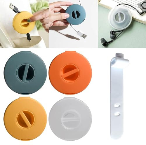 Enrouleur de Câble Telephone, Enrouleur de Bobine de Chargeur Portable Rond, Organisateur Enrouleur de Câble Portable, 4 Pièces Enrouleur de Câble Portable avec Attache de Câble pour Casque