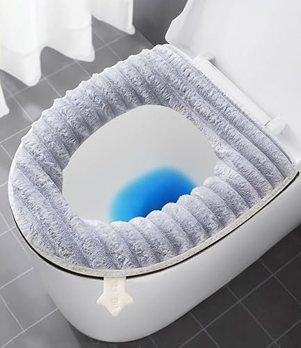 Lot de 2 housses de siège de toilette plus épaisses et douces pour salle de bain, lavables et chaudes, avec fermeture éclair et poignée, compatibles avec la plupart des tailles de couvercles de