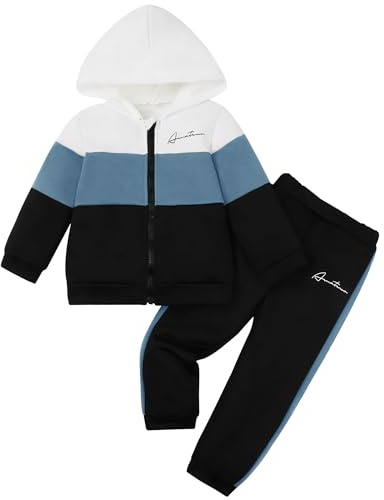 Hotfiary Boys 2 Piece Zip Up Tracksuit Set Hoodie & Jogger for 2-9 Years | Kids Stylish Color Block Activewear Sweatsuit, Long Sleeve Jacket Top & Sweatpants Bottoms Suit for PE School Sports Daily