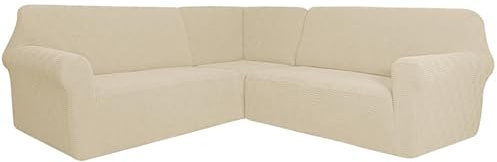 JHLD Sofabezug L Form 3 Stück, 5/7 Sitzer Sofabezug L Form Sofahusse Anti-rutsch Sofa Überwürfe Abnehmbare Waschbar Für Wohnzimmer-Beige-7 Sitzer