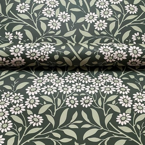 World of Wallpaper Tapete mit botanischem Druck und floralem Damast-Motiv, Motiv „Kunst und Handwerk“, perfekt für Wohnzimmer, Schlafzimmer, Akzentwände und Esszimmer in Dunkelgrün AF0030