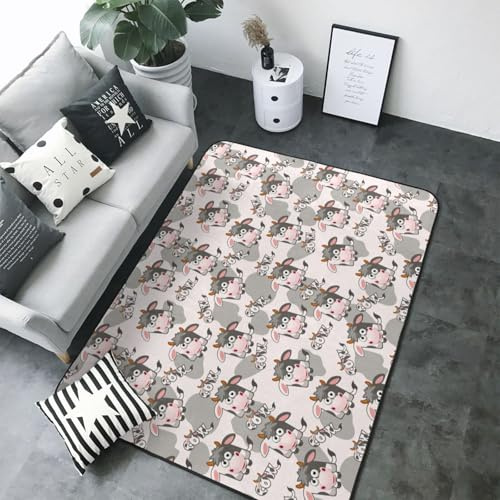 Divertida alfombra de vaca lechera de dibujos animados para salón, dormitorio, interior, dormitorio, decoración, estética, 12,7 x 17,8 cm, manta suave, lavable, alfombra antideslizante