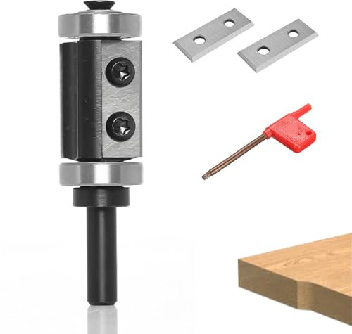 Fresa para Madera Vástago de 8 mm, Fresas de Enrasar, Fresa para Madera con Rodamiento, con 2 Plaquitas Recambiables, Herramientas Carpinteria Madera para El Acabado de La Madera (plata)