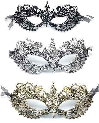 L0famy 3Pcs Masquerade Mask For Women, Black Masquerade Sexy Masks Costume, Venetian Carnival Laces Eyes Mask For Prom Halloween Party Half Face, For Girls Men