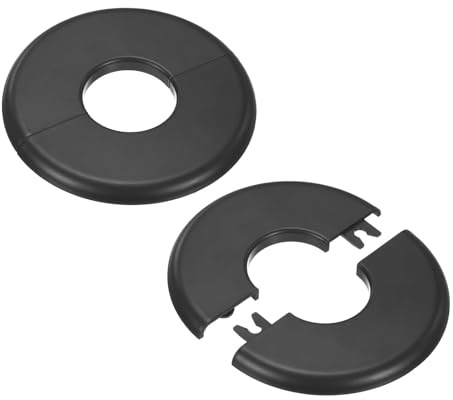 M METERXITY 2er-Pack Wand-Split-Flansch, für 1,3 Zoll/32mm Außendurchmesser Rohr ABS Rund Selbstklebende Abdeckplatten für Wasserrohr/Armatur [Schwarz]