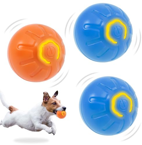 3 Stuck Hundespielzeug Ball Elektrisch Magic Ball Hund USB Aufladung Dynamische Beleuchtung Intelligente Hindernisvermeidung Interaktives Hundespielzeug für Hunde (2 Blau + Orange)