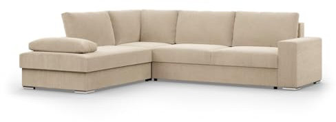 Mebligo - Ecksofa mit Schaffunktion und Betkasten 287 cm Breit VELANO, Eckcouch, L Shaped Sofa, Big Sofa, Komfort und Still, Wohnlandschaft L-Form, L Couch mit Schlaffunktion - Cord Couch Beige