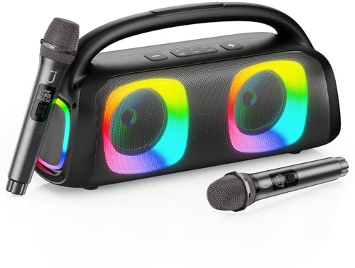 JYX Karaoke Machine with 2 Microphones, Portable Bluetooth 5.3 Karaoke Speaker for Adults, Home Party Speaker with DJ Light for Outdoor, Events, Gathering, PA System Support TV (Black-D19-T)