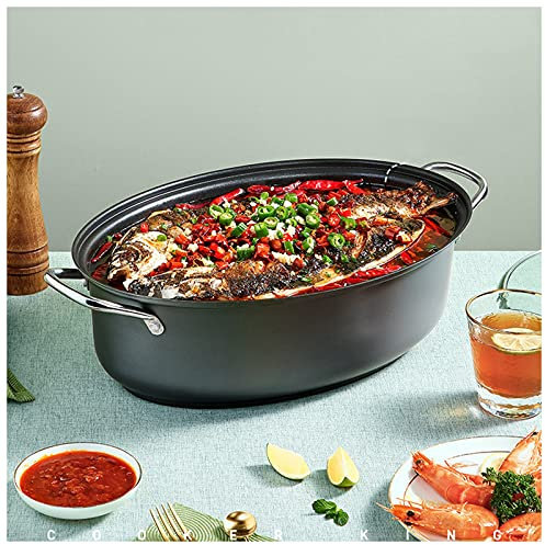 ZOLPINL Stainless Steel Fish Steamer Multi Use Oval Roasting Cookware with Rack, Ceramic Pan, Chuck for Home Kitchen, Restaurant