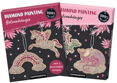 Diamond Painting Holzanhänger: Einhorn & Regenbogen / Drachen