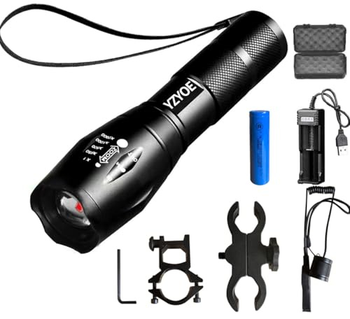 YZYOE Lampe de poche tactique infrarouge 850NM rechargeable,Lampe de chasse infrarouge 850 zoomable, Pig Predator Light avec interrupteur pression Kit d'installation universel rail Picatinny.