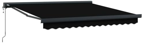 vidaXL Einziehbare Markise Schwarz 350 x 250 cm Stoff, Metall, Moderner Garten- und Terrassen-Sonnenschutz, rechteckiges, ausziehbares Markisen-Design für Zuhause oder Gewerbe