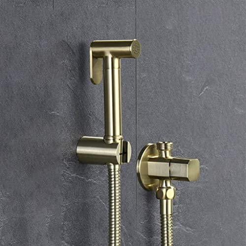 SBCGFY Bidet Spray Set, Brushed Gold Square Bidet Bathroom Hand Shower Bidet Toilet Sprayer Hygienic Shower Bidet Tap Wall Mounted Bidet Faucet Set,D