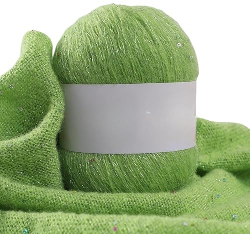 Namzi Mohair-Garn mit Pailletten, 50 g, zum Stricken, Häkeln, Schals, glitzerndes Bastelbedarf, Fruchtgrün