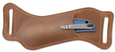 Leather Knife Sheath for Belt, Horizontal Folding Knife Sheath with Clip, Brown Leather Pocket Knife Holder 3-5 inch for Outdoor Hunting (Brown)