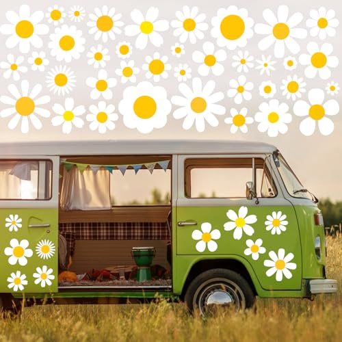 81 PCS Autoaufkleber,Blume Auto Aufkleber,Blumen Gänseblümchen Dekorationen Zubehör Car Sticker Deko Vinyl Wandaufkleber Fenster Aufkleber für Geländewagen Wohnmobil Karosserie Seitentür Kofferraum