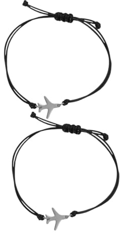 MUCKLILY Geflochtene Armbänder mit Flugzeuganhänger, Verstellbar | Handgefertigt aus Seil und Legierung, Schlichtes Design für Damen und Herren, 2 Stück