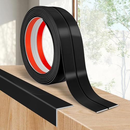 UTXN Baguette d'angle en Plastique Noir autocollante, 4cm x 3m, moulure Murale autocollante pour Bordures de carrelage et Protection des Murs