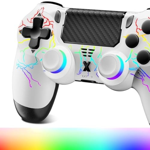 Suoxiom Wireless Controller for P4, Game Controller for PC/P4/Pro/Slim/, Bluetooth Gamepad Joystick with Vibration Touch Panel, Upgraded Six-Axis Sensor, 3.5mm Audio Jack (WHITE)
