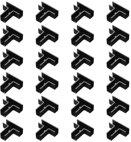 QUARKZMAN 24 Piezas De Conector De Vidrio Plástico, Abrazadera En Forma De T Para Vidrio De 10 Mm De Grosor, Soporte De Sujeción Sin Marco Para Acuarios Estantes De Exhibición (10 Mm, Negro)