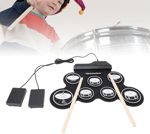 ZenithAur Roll Up Drum Practice Pad, una máquina de batería portátil con simulación de pedal de bombo, sonido realista y salida de auriculares/altavoz para un aprendizaje