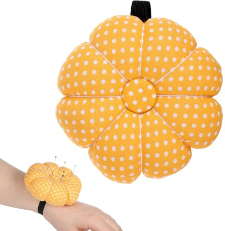 Sibba Wrist Pin Cushion Kit, Needle Pins Cushion with Elastic Strap 48Pcs | Sewing Pins, Pumpkin Fabric, Cute Wearable Cushions, for Needlework or DIY Crafts