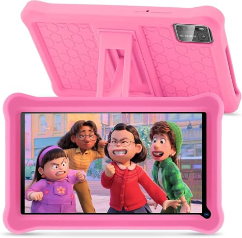 Tablet bambini 7 pollici con Controllo Parentale, Android 13, Schermo IPS, 8GB RAM 64GB ROM(256 GB Espandibile), WiFi, App Pre-installed, Doppia fotocamera, Tablet Educativo con Custodia (Rosa)