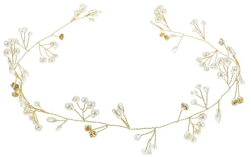NIYANGLE Enredadera Cabello de Boda Cristales y Perlas Doradas de 50 CM, Diadema Larga para Novia en Eventos Nupciales
