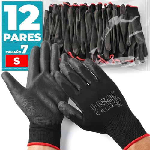 ISC Hygiene & Safety Guanti da lavoro uomo – guanti da lavoro donna – guanti da lavoro taglia S (7) – guanti in nylon con rivestimento in PU – 12 paia