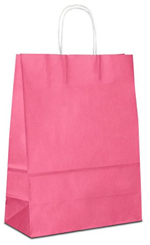 Papiertüten pink mit Kordel-Henkel I 100 Stk. 22+10x28cm I Papiertragetasche für Einzelhandel, Weihnachten, Mitbringsel, TO-GO I Geschenktüten aus Kraftpapier I HUTNER