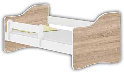 Jugendbett Kinderbett mit einer Schublade mit Rausfallschutz und Matratze Weiß ACMA HAPPY 140x70 160x80 180x80 (Eiche Sonoma, 140x70 cm)