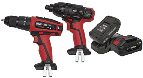 Sealey 2 x 20V SV20 Series Cordless Ø13mm Combi Drill & 1/4 Hex Drive Impact Driver Combo Kit - CP20VDDCOMBO