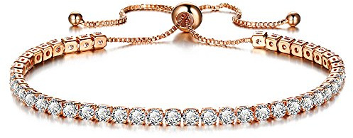 PRETTERY Shining Rose Gold Plated Adjustable Tennis Bracelet with Swarovski Element Crystal,Gift for Women