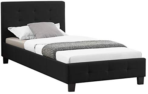 CARO-Möbel Polsterbett Ohio Bettgestell 90 x 200 cm Einzelbett Designbett inklusive Lattenrost Textilbezug in schwarz