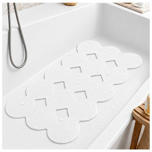 Webos Patented Non Slip Bathtub Mat Shower Bath Mats with Strong Suction Cups Superior Grip&Drainage Soft Heavy Duty Natural Rubber Bath Mat for Inside The tub (White, 28x16 inch)