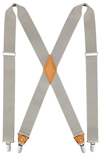 HISDERN Herren 3,5 cm breiter Hosenträger in X-Form mit sehr Starken 4 Metall Clip für Männer und Damen elastisch und verstellbar Beige