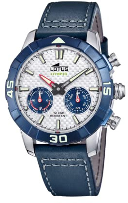 Lotus Uhr Smart Herren Hybrid Connected aus Leder Blau | Analog-Smartwatch, Wasserdicht 10 ATM 18811/1, Musiksteuerung, Schrittzähler, Anrufbenachrichtigung und -ablehnung