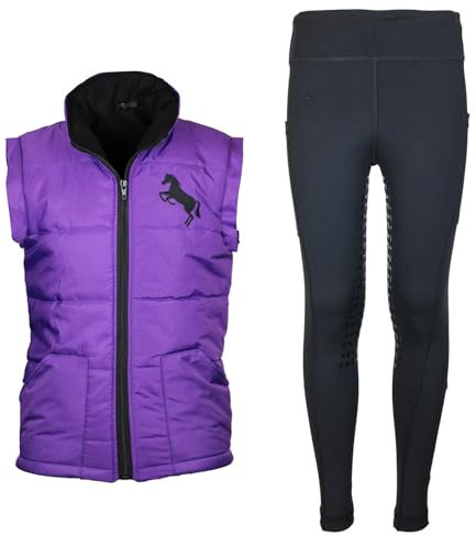 MS-Trachten Reitset Kinder Reitweste Pia Lila mit Reitleggings Schwarz (146/152)