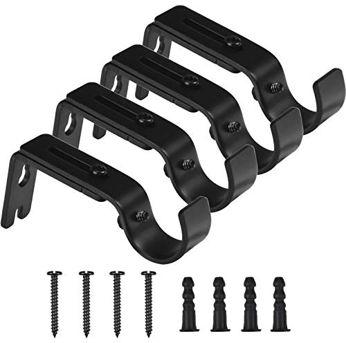 HQdeal 4 Pièces Tringle à Rideaux Support Murale, Réglable Support de Tringle à Rideaux pour Maison Chambre Bureau avec 8 Vis de Fixation (Noir)