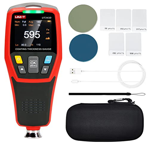 UNI-T Coating Thickness Gauge UT343D, Automotive Coating Paint Thickness Tester, Car Painting Depth Gauge for Used Car Buyer, Resolution 0.1um, F/NF Automatic Detection, um/mil, Auto Off