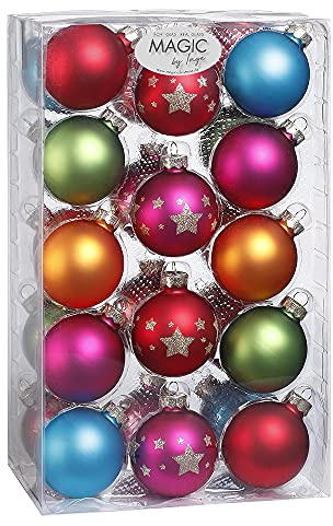 Inge-glas Weihnachtskugeln MilleFiori | Ø 6 cm | 28 Stück | Glas | Bunt verziert im Millefiori-Stil | Christbaumkugeln für Festliche Dekoration