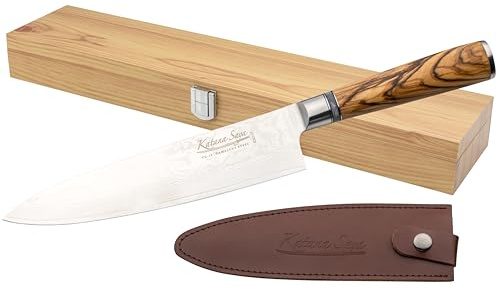 Katana Saya Olive Wood 20cm Chef's Knife, Japanese 67-Layer VG-10 Damascus Stainless Steel, Kitchen Knife, Natural Olive Wood Handle