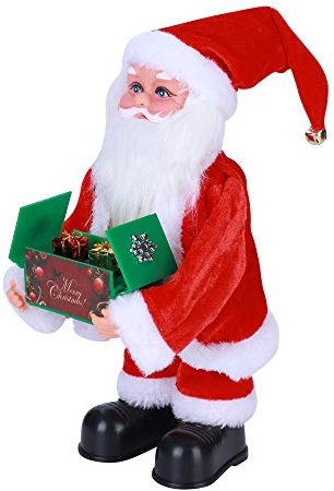 ITODA Weihnachtsmann Klein Weihnachtsmannfigur mit Musik Nikolausfigur Tanzend Weihnachtsmänner mit Geschenkesack Weihnachtsfigur Weihnachten Deko Rot Dekofigur Santa Claus Weihnachtsdeko Geschenk