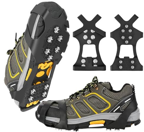 Ice Grips for Shoes, Xndryan Crampons Ice Cleats Traction Anti Slip Ice Snow Grips for Shoes and Boots Non Slip Gripper Spikes for Walking Fishing Jogging Climbing Hiking(Medium)