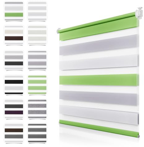 Doppelrollo Klemmfix ohne Bohren Grün-Grau-Weiß 45x120cm Rollos für Fenster ohne Bohren mit Kindersicherung Fenster Rollos für innen Lichtdurchlässig & Verdunkelnd, Stoffbreite 40cm