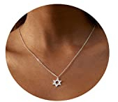 Tasiso Dainty Moon and Star Pendant Necklace for Women 14K Gold Crescent Moon Long Necklace Delicate Tiny Star Charm Necklace Minimalist Jewelry, 16mm x 16mm, Brass, No Gemstone