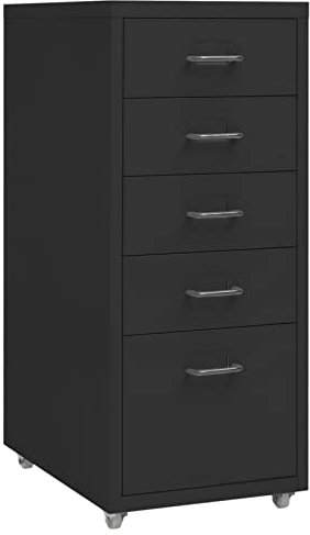 Gecheer Aktenschrank mit Rollen Rollcontainer mit 5 Schubladen Bürocontainer Schubladenschrank Büroschrank Stahlschrank Metallschrank Schrank Schwarz 28x41x69 cm Metall